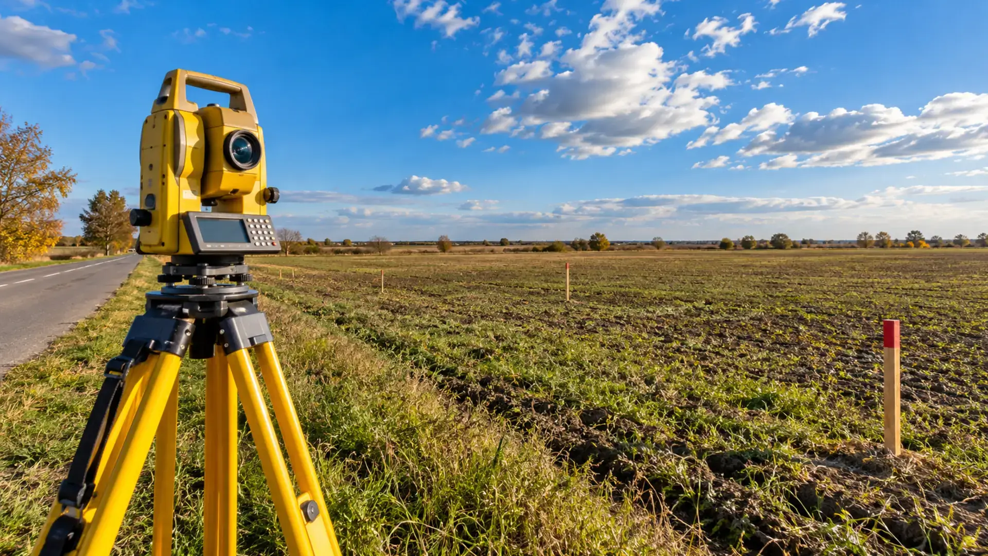 Instrument topografic într-un câmp deschis